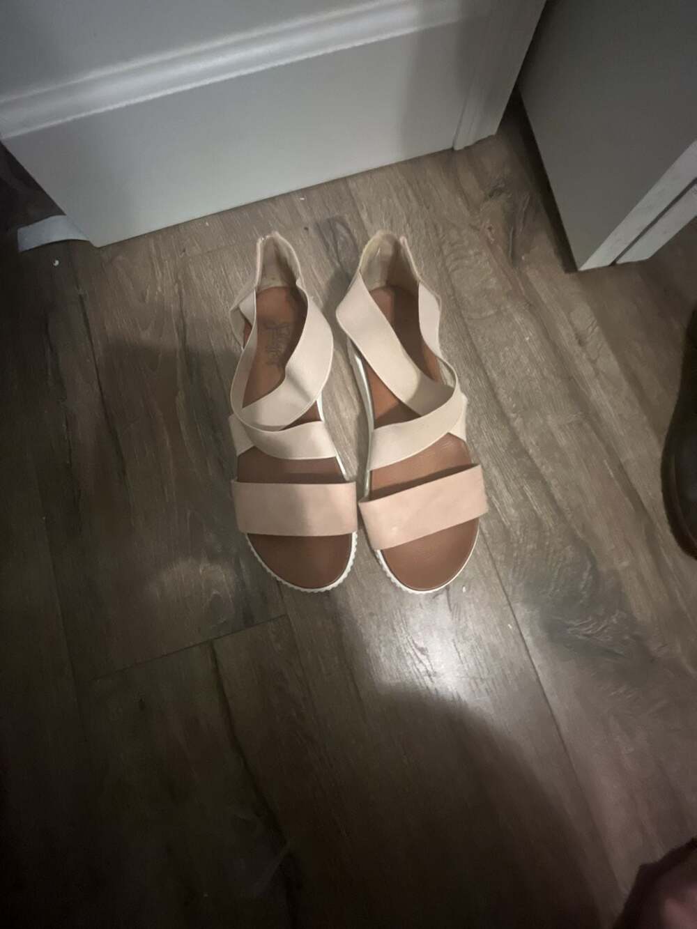 Jellypop Comfort Fit Pink and Beige Elastic Strappy Wedge Sandal with Back Zippe